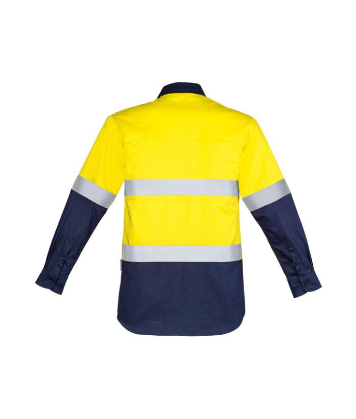 yellow-navy-syzmik-Mens-Hi-Vis-Closed-Front-Long-Sleeve-Shirt-Hoop-Taped-ZW550