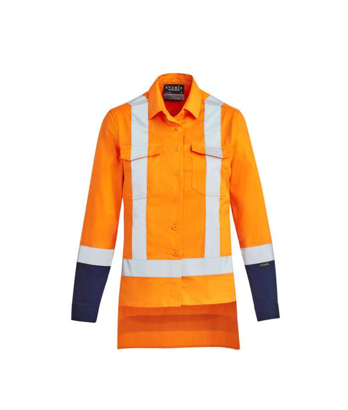 syzmik-orange-ZW730-womens-Hi-Vis-TTMC-w-cotton-drill-work-shirt-long-sleeves