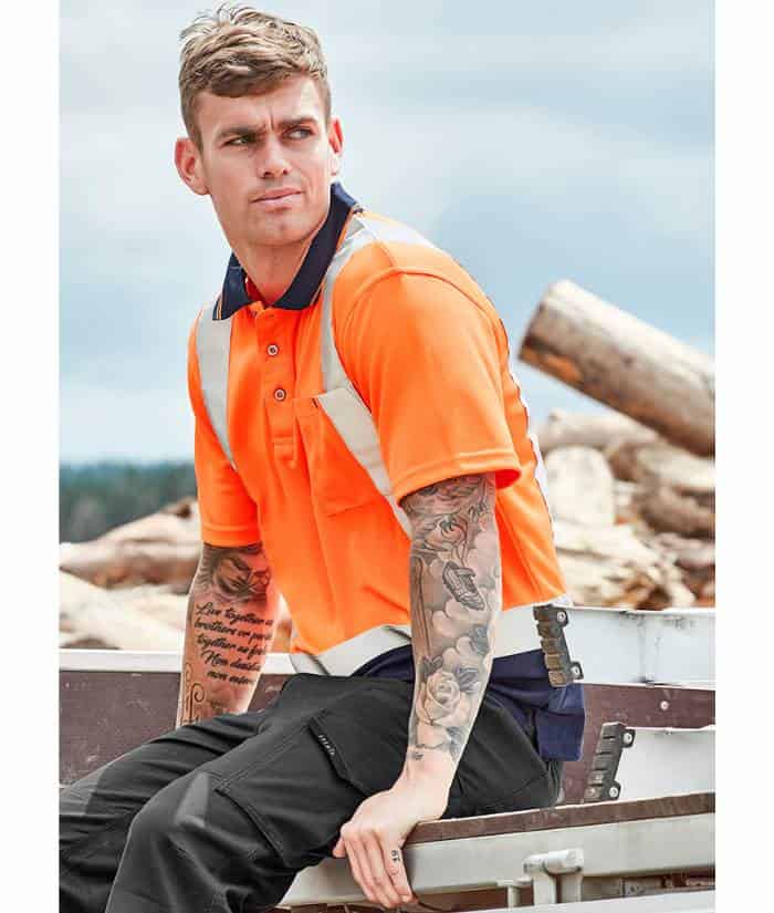 zh233-yellow-navy-Mens-Hi-Vis-Spliced-Polo-Short-Sleeve-Shoulder-Taped