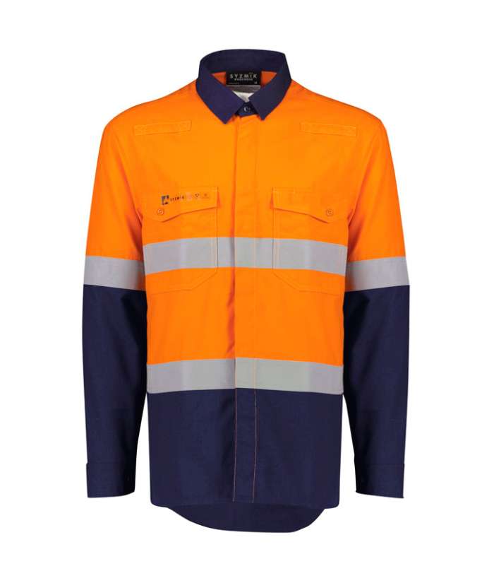 zw180-yellow-navy-syzmik-Mens-Flame-FR-Hooped-Taped-Ripstop-Spliced-long-sleeve-Shirt