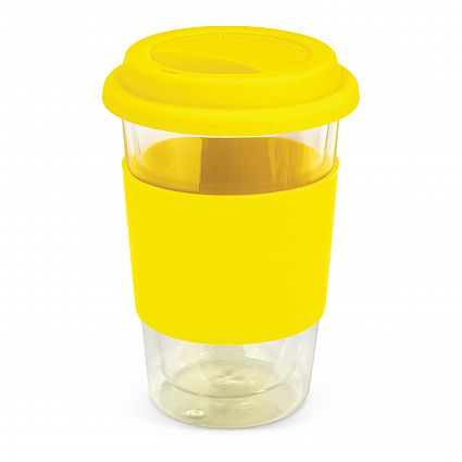 Dual Drink Glass Tumbler Cup with Silicone Sleeve and Straw-350ml