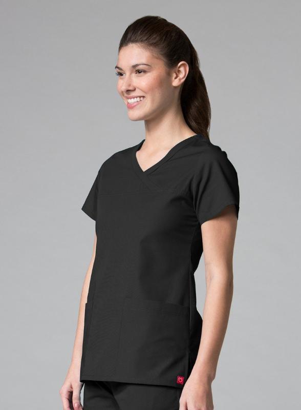 scrub tops-1726 Maevn-curved-mock-wrap