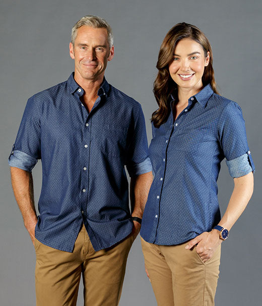 Wellington Denim Dobby Long Sleeve Mens Shirt-1714hl