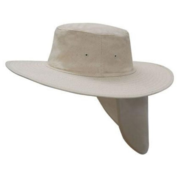 Headwear wide brim canvas hat with sun protection flap. Navy