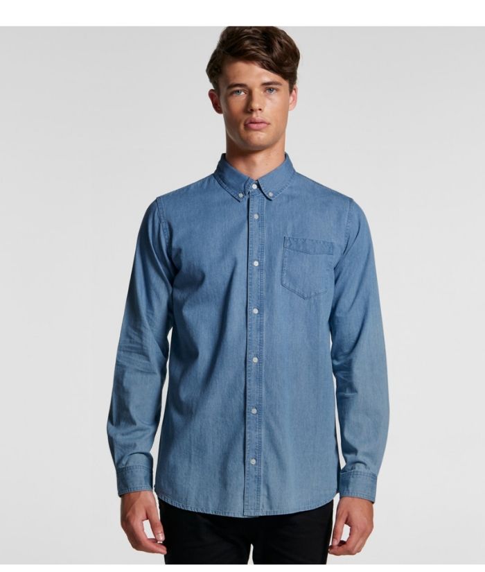 Mens Blue Denim Long Sleeve Shirt