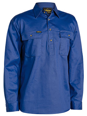 bsc6433-bisley-closed-front-cotton-drill-long-sleeve-shirt-blue
