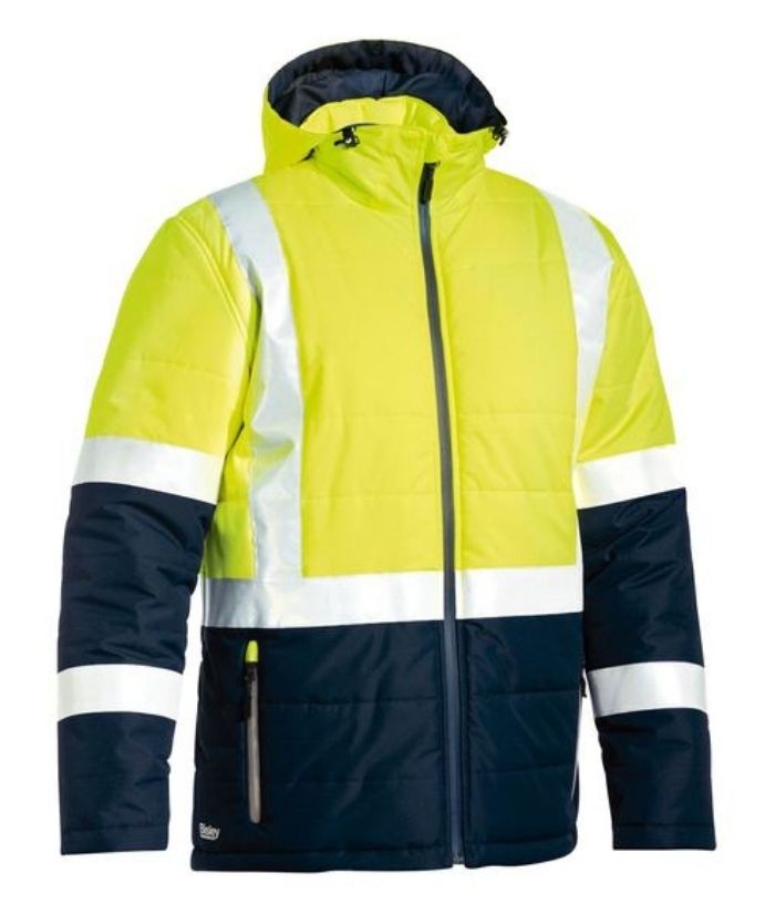bisley, hi vis, taped, day -night, puffer jacket, BJ6929H, orange-navy, yellow-navyT