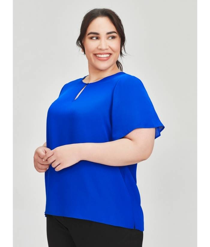 Cobalt-blue-worn-biz-corporates-womens-vienna-short-sleeve-blouse-RB261LS-uniform