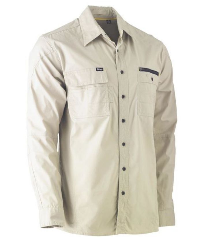 Flex &amp; Move Utility Work Long Sleeve Shirt-bs6144-bisley-stone