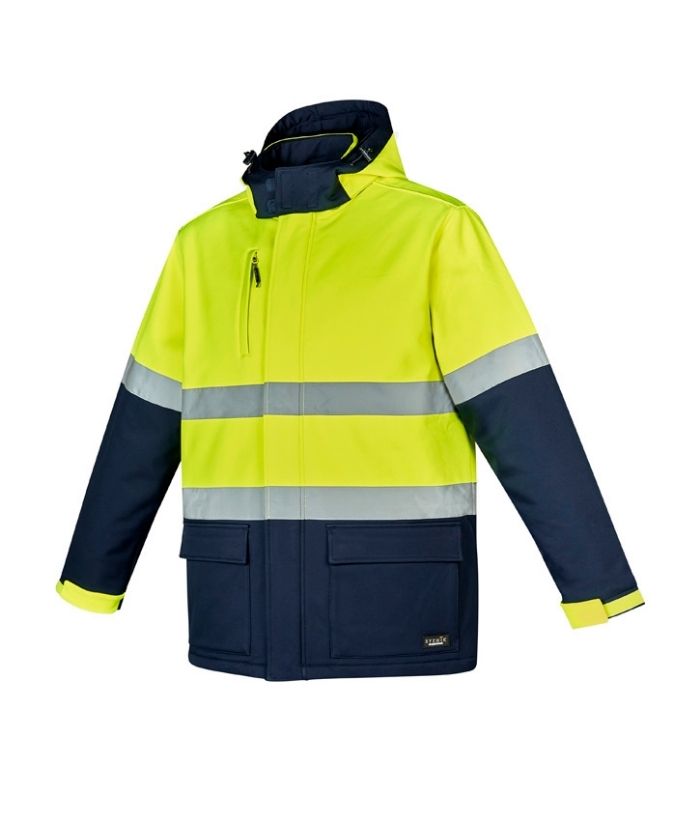 Syzmik-Unisex-Hi-Vis-Antartic-Softshell-Taped-Jacket-ZJ553-orange-navy