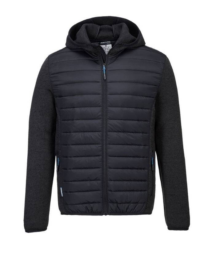worn-T832-KX3-Baffle-puffer-fleece-sleeve-jacket-black-marle-grey