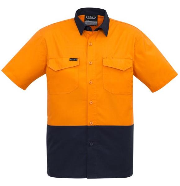 Mens Rugged Cooling Hi Vis Spliced Short Sleeved Shirt