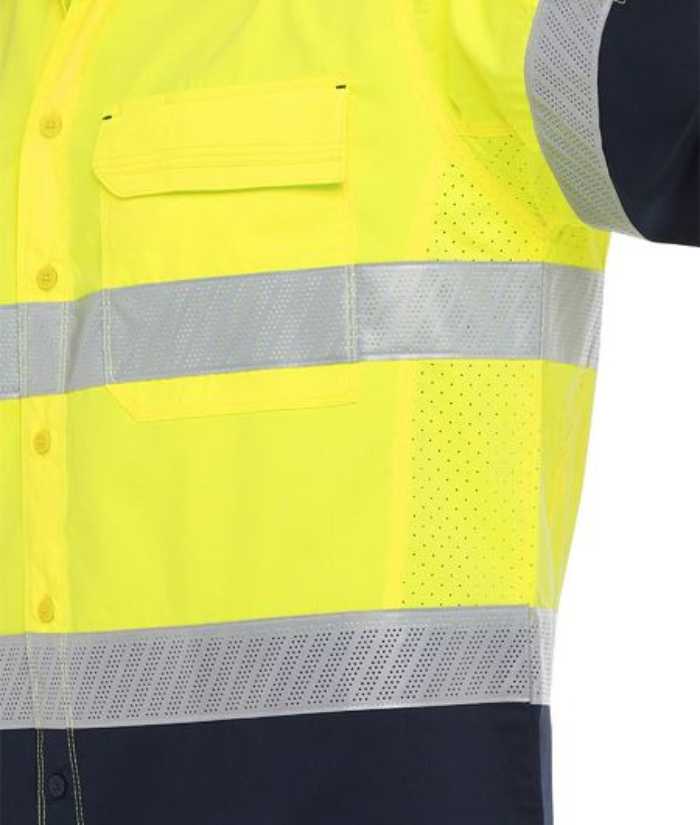 model-yellow-navy-bisley-BS6491T-mens-X-airflow-hi-vis-taped-laser-long-sleeve-shirt