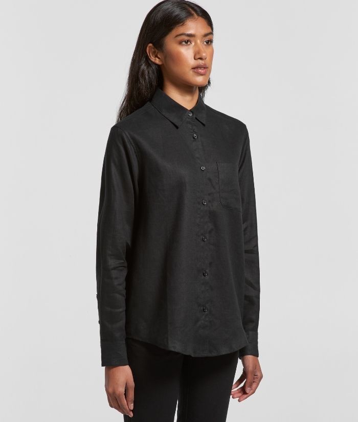 as colour, womens,100% linen, shirt, black, 4418