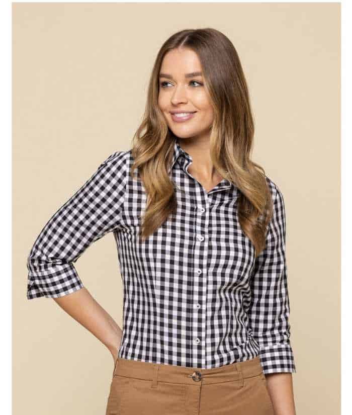 black-1710wl-Gloweave-degraves-womens-3-4-sleeve-oxford-check-shirt