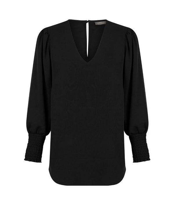 Pleated Cuff V-Neck Top