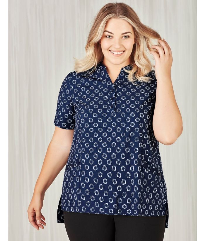 womens-short-sleeve-tunic-bizcare-florence-dairy-print-stretch-purple-CS950ls