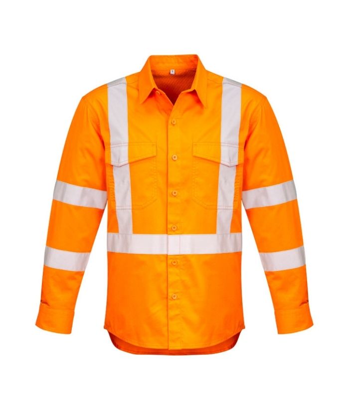 syzmik-zw690-mens-hi-vis-X-back-taped-ttmc-long-sleeve-shirt-orange-reflective-tape