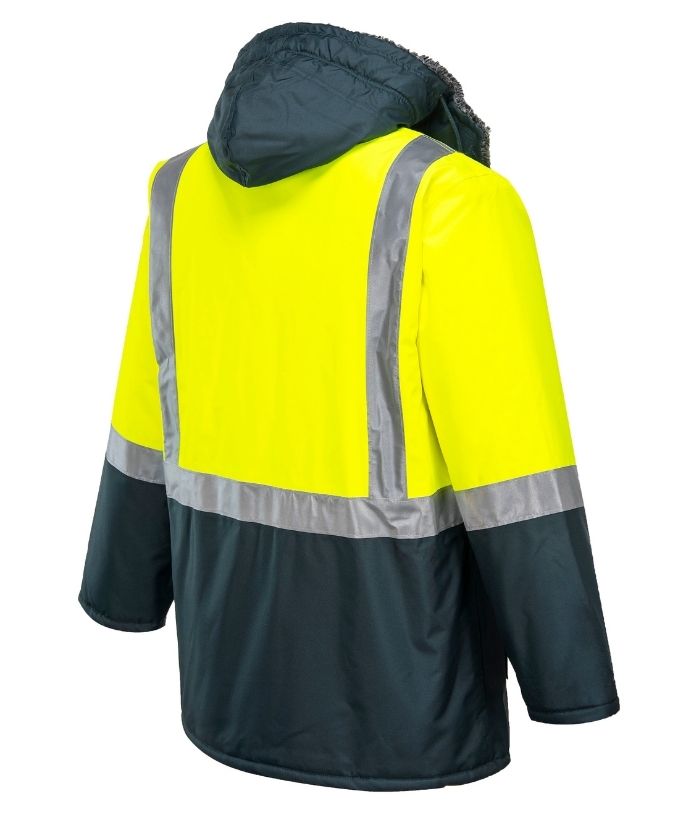 huski, freezer jacket, k8044, hi vis, waterproof, yellow, forest green, fur lined, hood