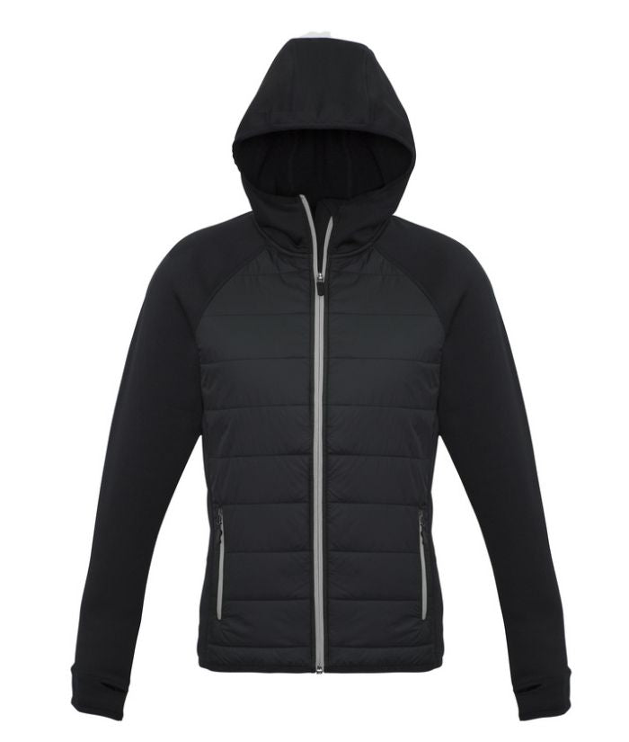 stealth-tech-puffer-hybrid-hoodie-ladies-black-cyan-jacket-uniform-activewear