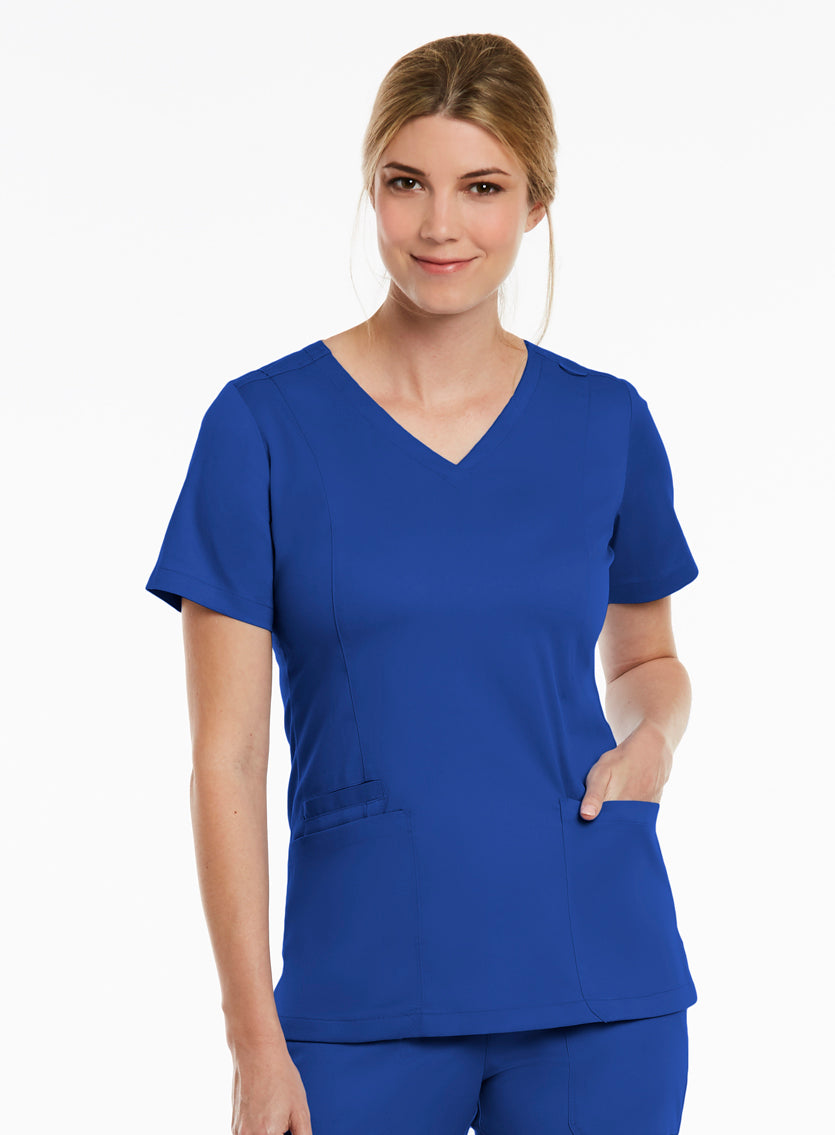 matrix-beauty-therapy-tunic-maevn-v-neck-royal-blue-scrub-top-vets-nurses