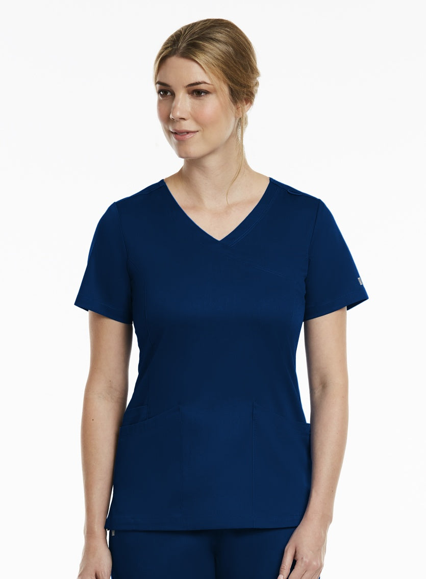 matrix-beauty-therapy-tunic-maevn-mock-wrap-navy-scrub-top-vets-nurses