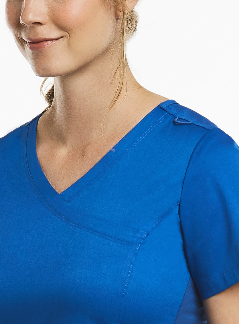 matrix-beauty-therapy-tunic-maevn-mock-wrap-royal-blue-scrub-top-vets-nurses