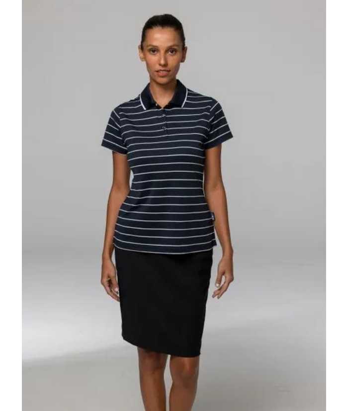 model-navy-white-aussie-pacific-Vaucluse-ladies-womens-Striped-Polo-short-sleeve-polo-2324