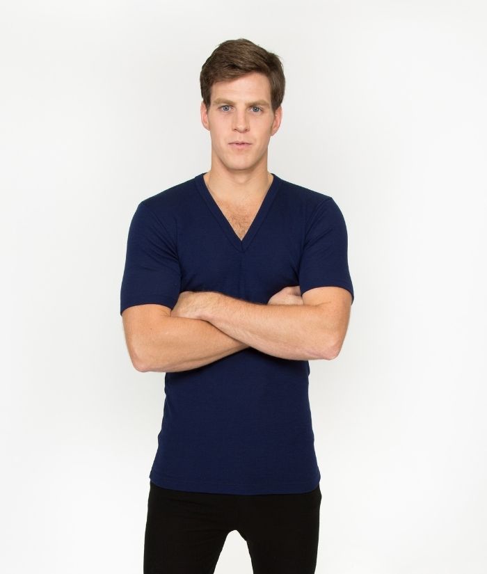 Men's short sleeve thermal T-shirt with a V-neck