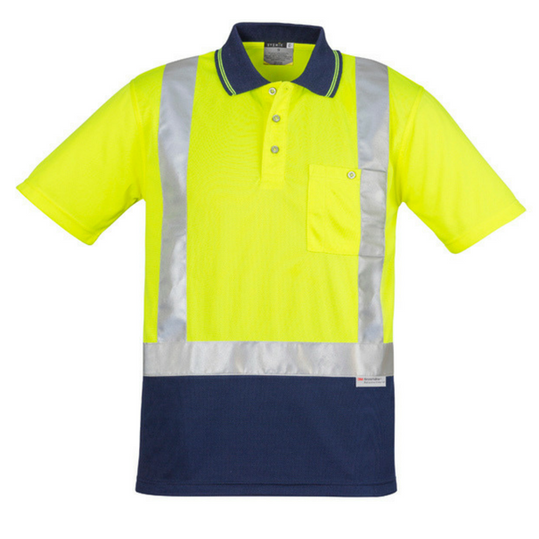 zh233-yellow-navy-Mens-Hi-Vis-Spliced-Polo-Short-Sleeve-Shoulder-Taped