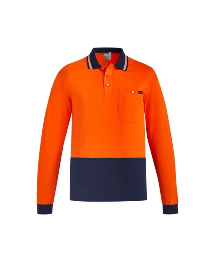 orange-navy-syzmik-ZH430-Mens-100-_-Cotton-long-Sleeve-hi-vis-Polo