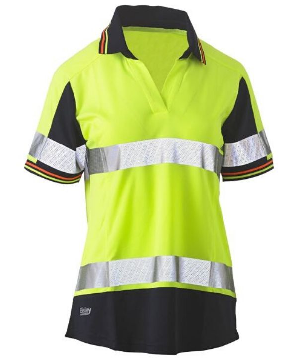 Womens Short Sleeve Taped, 2 Tone, Hi Vis, V-Neck Polo Orange/Navy Trade uniform