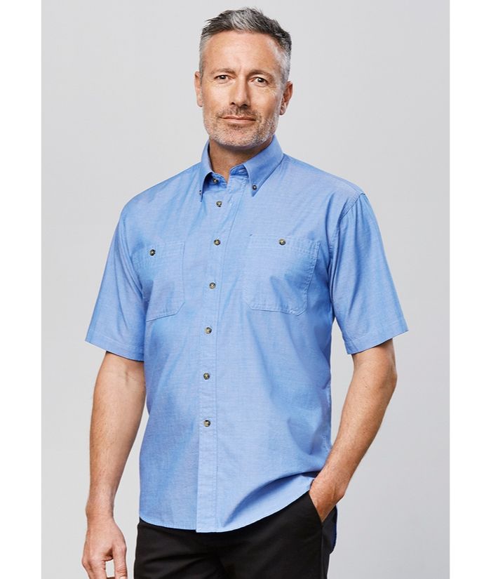 mens-short-sleeve-chambray-shirt-blue-hospitality-office-trades-uniform-100%-cotton