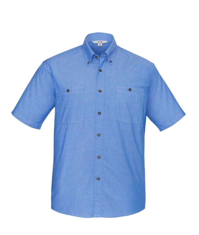 mens-short-sleeve-chambray-shirt-blue-hospitality-office-trades-uniform-100%-cotton