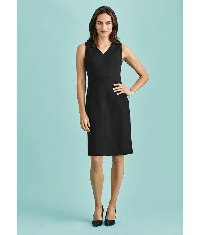 dresses-30121-Ladies-Sleeveless-V-Neck-Dress-office-uniform